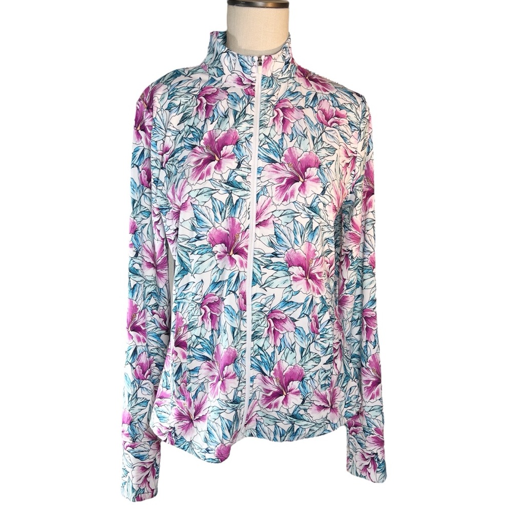 Tommy Bahama Active Hibiscus Print Jacket Size L Green / Blue / Magenta EUC